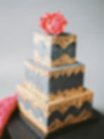 3 tiered square black wedding cake