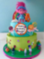 Trolls themed 2-tier blue & green birthday cake.